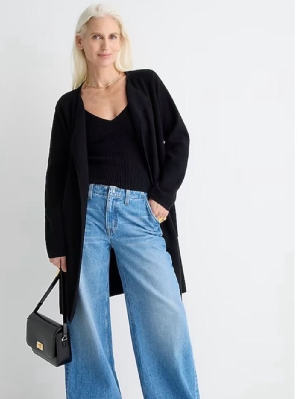 J. Crew Black Juliette Collarless Longline Sweater Cardigan, XS